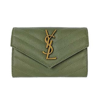 YSL　サンローラン　レザー　コンパクト財布　Wホック　三つ折り財布　赤系　美品