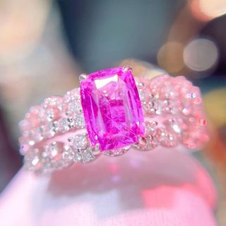 天然パープル サファイア ダイヤ リング2Way1.78ct k18 #(リング(指輪))