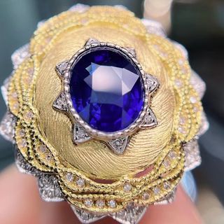 天然 ロイヤルブルーサファイア ダイヤ リング2.26ct k18 #(リング(指輪))