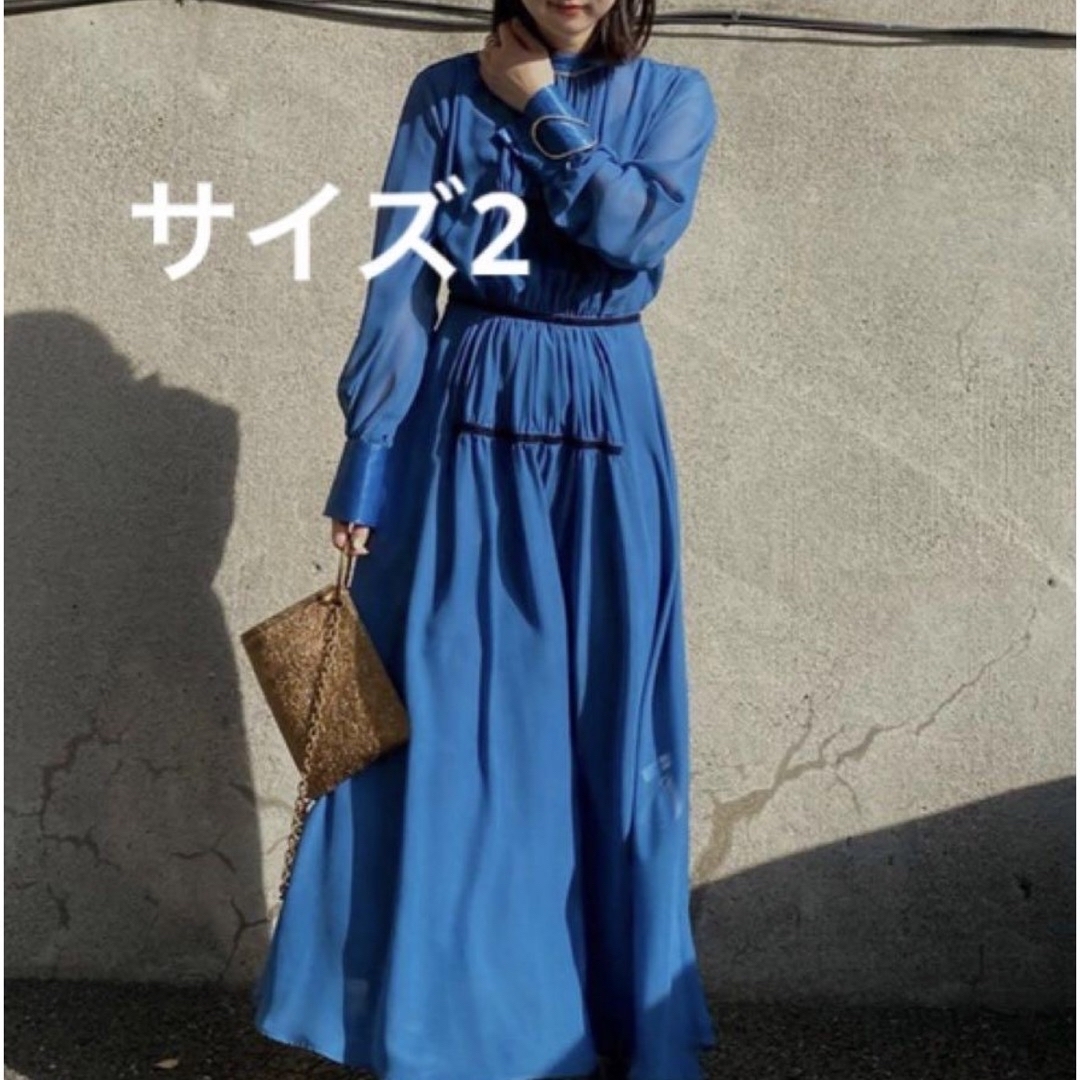 Ameri VINTAGE(アメリヴィンテージ)のAMERI CHIFFON GATHER DRESS ブルー ワンピース ドレス レディースのワンピース(ロングワンピース/マキシワンピース)の商品写真