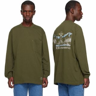 アンドワンダー(and wander)の新品 Barbour × and wander コラボ ロング Tシャツ　L(Tシャツ/カットソー(七分/長袖))