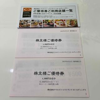 最新 クリレス 株主優待券 8000円分 500円 × 16枚(レストラン/食事券)