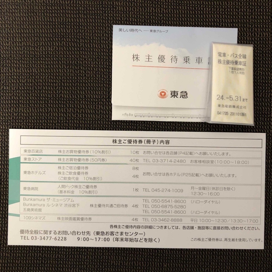 東急　株主優待乗車証５枚と優待券 チケットの乗車券/交通券(鉄道乗車券)の商品写真