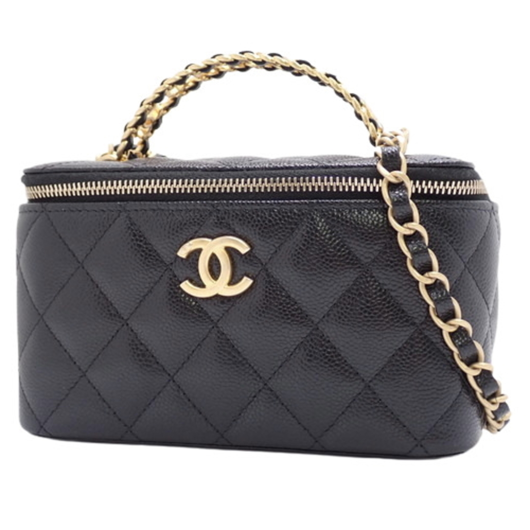 CHANEL(シャネル) ココマーク バニティバッグ ショルダーバッグ 2WAY 肩掛け 斜め掛け ハンドバッグ ヴァニティ キャビアスキン ブラック黒 マットゴールド金具 レディース 40802066249【アラモード】小キズメッキ剥げ内側その他内側