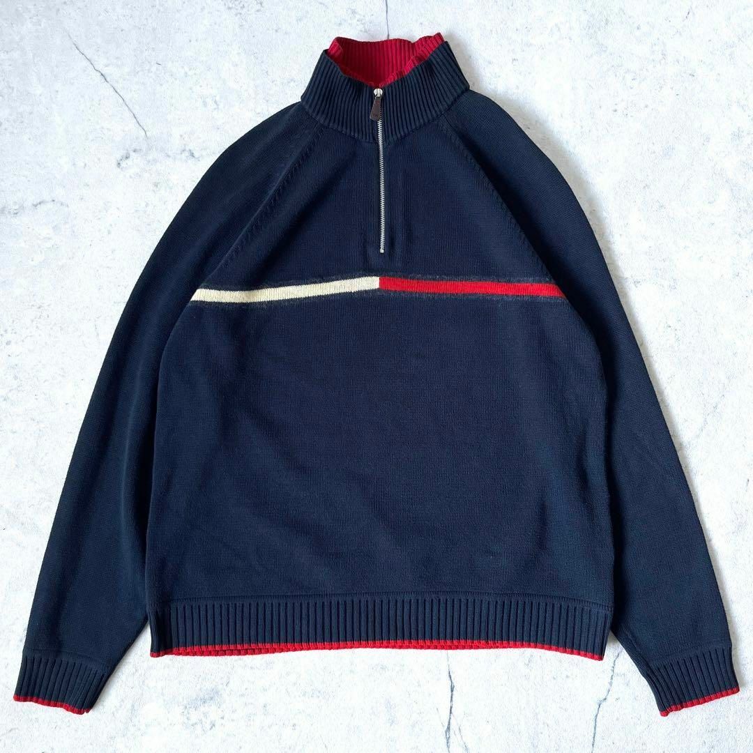 TOMMY HILFIGER(トミーヒルフィガー)の【トミーヒルフィガー】XL相当 ハーフジップ コットンニット プルオーバー メンズのトップス(ニット/セーター)の商品写真