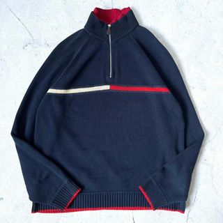 トミーヒルフィガー(TOMMY HILFIGER)の【トミーヒルフィガー】XL相当 ハーフジップ コットンニット プルオーバー(ニット/セーター)