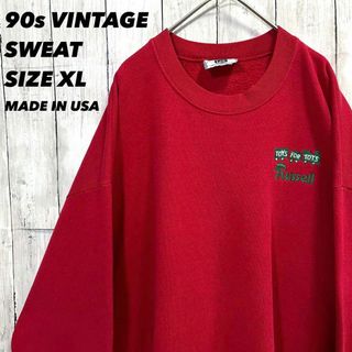 リー(Lee)の90sヴィンテージ USA製古着　Leeリー　ワンポイント刺繍ロゴスエットXL赤(スウェット)