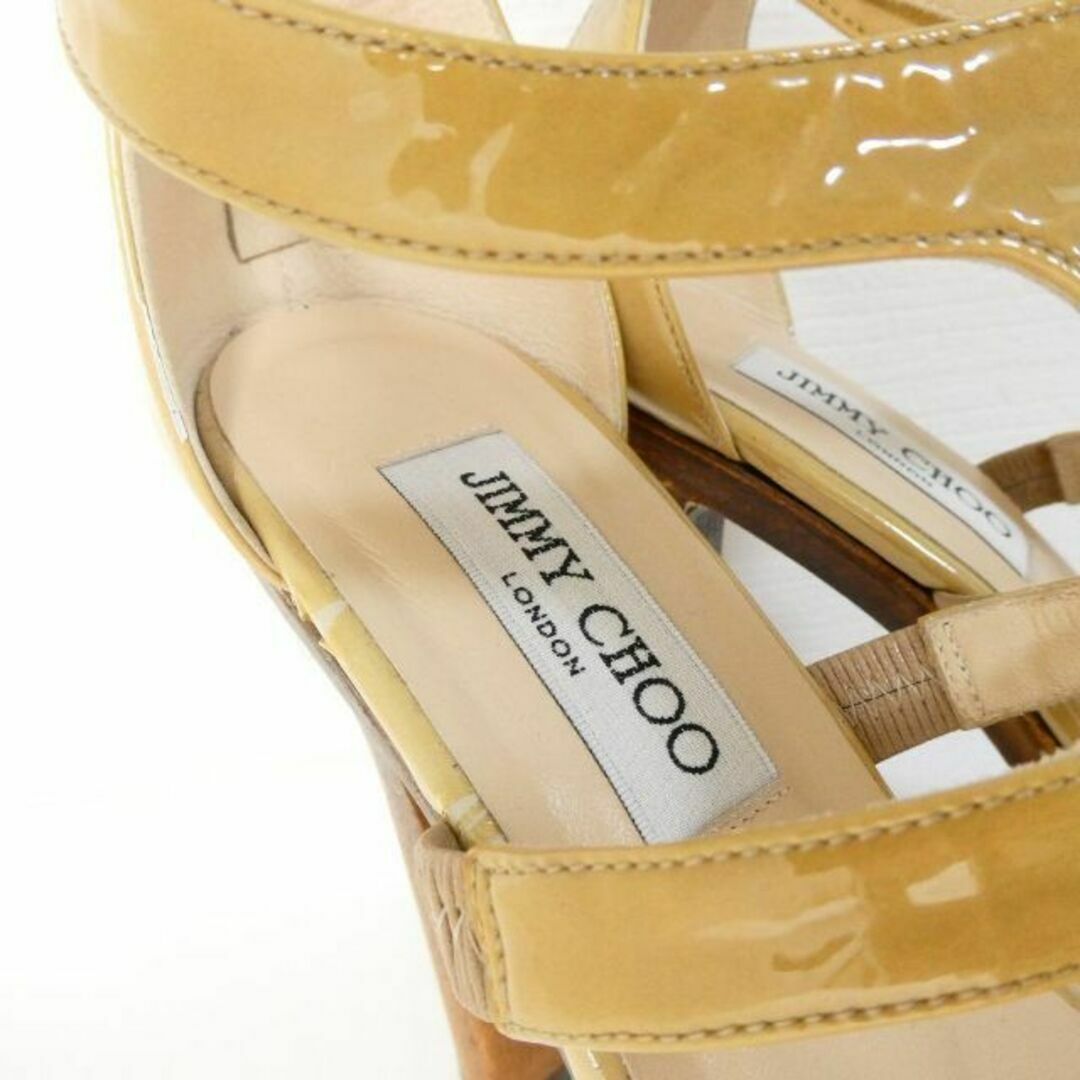 良品 綺麗 JIMMY CHOO エナメル ウッド チャンキーヒール サンダル