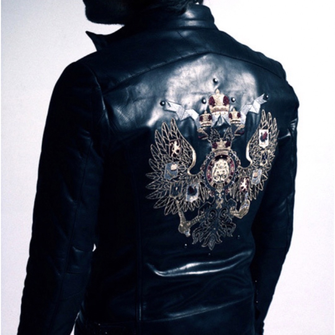 GalaabenD(ガラアーベント)のgalaabend 刺繍　ライダース　シングル　ブラック　dior homme メンズのジャケット/アウター(ライダースジャケット)の商品写真