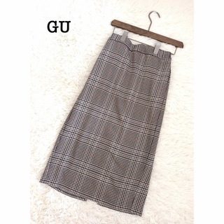 ジーユー(GU)のGU ジーユー　ブラウン系チェック　ロングスカート　Mサイズ(ロングスカート)