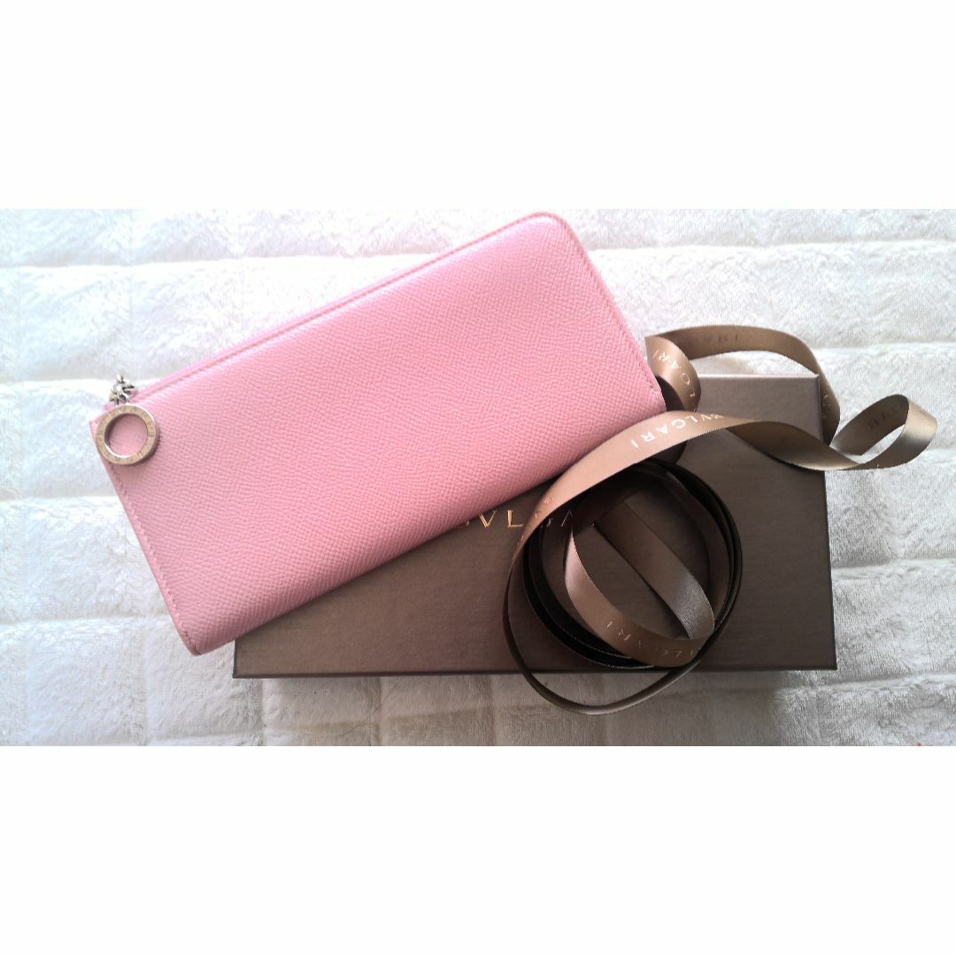 BVLGARI - ブルガリ 長財布 L字ファスナー ピンク ギャランティカード