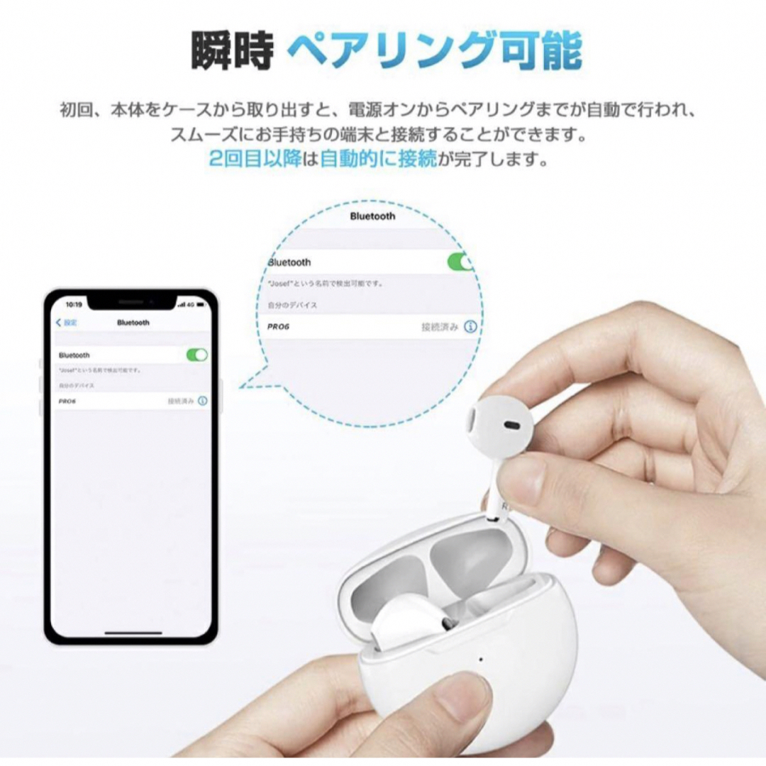 【新品未開封】Bluetoothイヤホン Air Pro 6 ホワイト スマホ/家電/カメラのスマホアクセサリー(その他)の商品写真