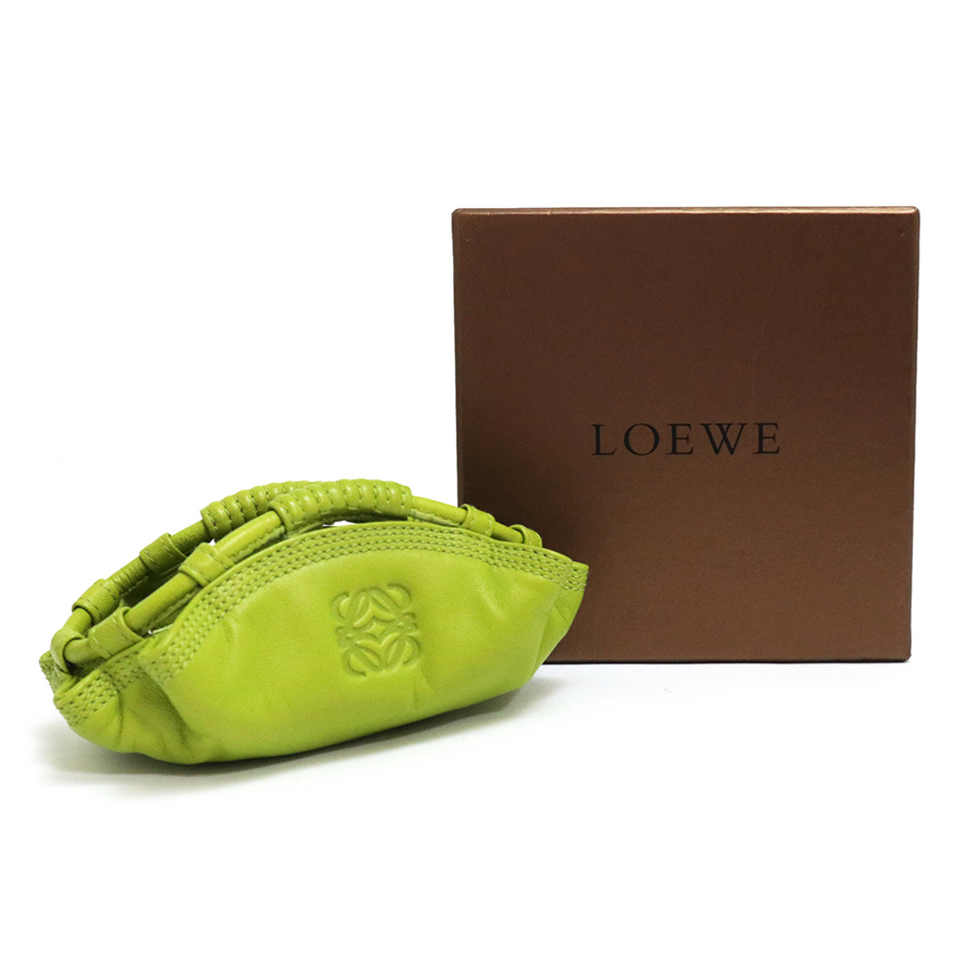 LOEWE(ロエベ)のロエベ アナグラム ナッパアイレ コインケース 小銭入れ 財布 ラムスキン レザー ライトグリーン 黄緑 シルバー金具 箱付 LOEWE（未使用　展示品） レディースのファッション小物(コインケース)の商品写真