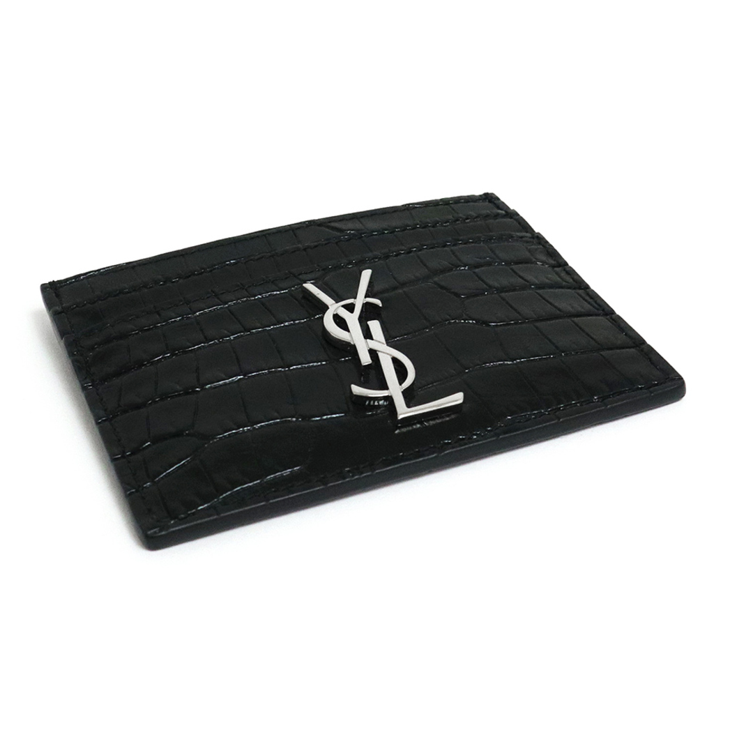 サンローランパリ YSL カサンドラ カードケース パスケース 名刺入れ 定期入れ クロコ型押しレザー ブラック 黒 シルバー金具 423303 箱付  SAINT LAURENT PARIS（新品・未使用品）