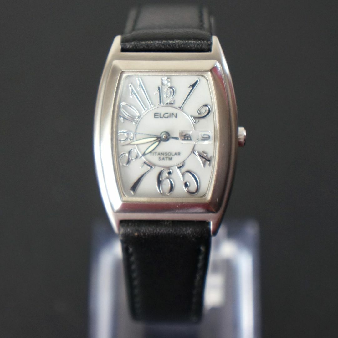 ELGIN(エルジン)の【稼働品】ELGIN ソーラーレディース腕時計　1Ｐダイヤ　チタン製 レディースのファッション小物(腕時計)の商品写真
