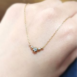 ヨンドシー(4℃)の4℃　k18 ゴールド　ネックレス　ダイヤモンド　アクアマリン　ライン(ネックレス)