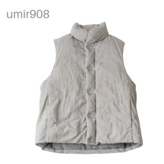 45R - umii908 ヒッコリーストライプ インディゴ染め ダウンベスト 45R