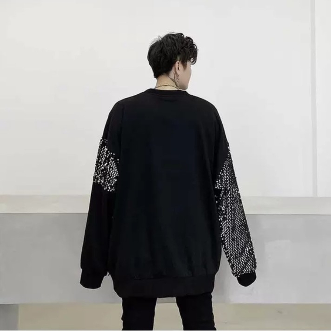 メンズ　パーカー　長袖　韓国　デザイン　黒　グレイ　模様　美形　カジュアル メンズのトップス(Tシャツ/カットソー(七分/長袖))の商品写真