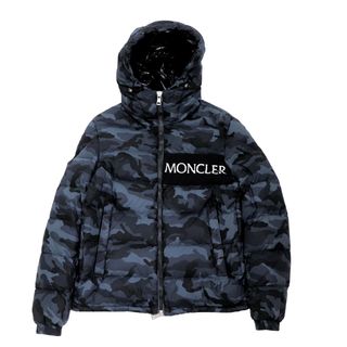 モンクレール(MONCLER)の美品 モンクレール アイトン カモフラ ダウンジャケット メンズ グレー ネイビー系 1 迷彩 総柄 ロゴ刺繍 コットン 18年 AITON MONCLER(ダウンジャケット)