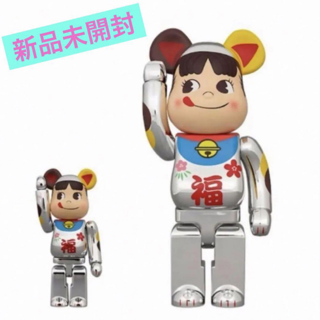 BE@RBRICK 招き猫 ペコちゃん 福 銀メッキ 100% & 400%ベアブリック