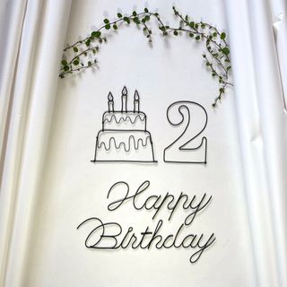 ワイヤークラフト　誕生日　ケーキ　写真　Happy Birthday 飾りアート(その他)