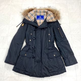 バーバリーブルーレーベル(BURBERRY BLUE LABEL)の★バーバリーブルーレーベル★美品★ラクーンファー付き中綿コート ノバチェック(ブルゾン)