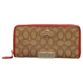 コーチ(COACH)の〇〇COACH コーチ シグネチャー アコーディオン ジップ アラウンド 長財布 F54633 ベージュ×レッド(財布)