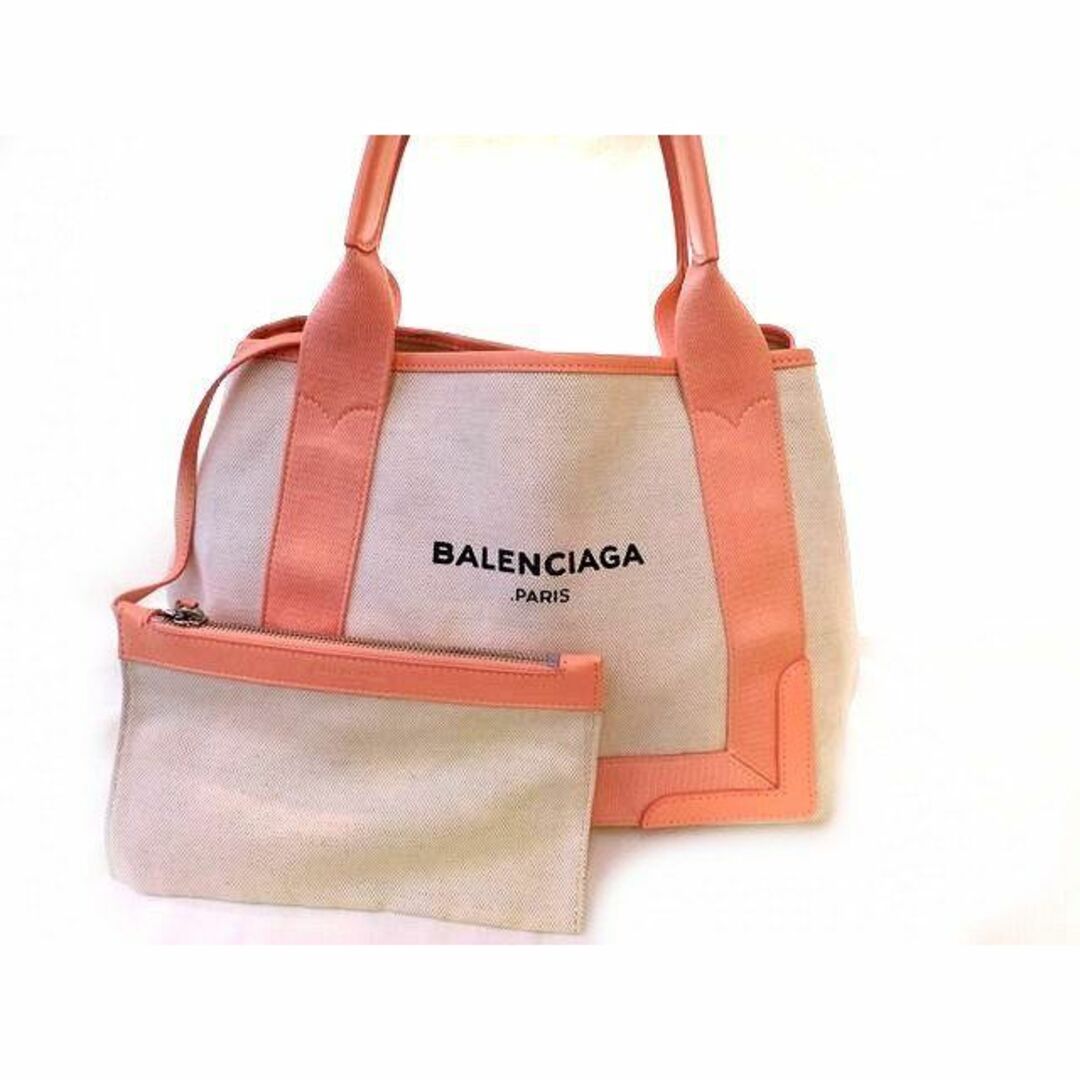 BALENCIAGA バレンシアガ ■ ポーチ付き トートバッグ ネイビーカバス S 339933 キャンバス アイボリー ピンク レディース □5J  | フリマアプリ ラクマ