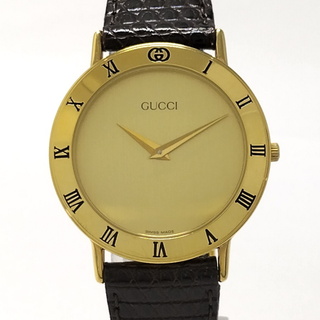 グッチ(Gucci)のGUCCI メンズ腕時計 クオーツ SS GP レザー ゴールド文字盤 3000(腕時計(アナログ))