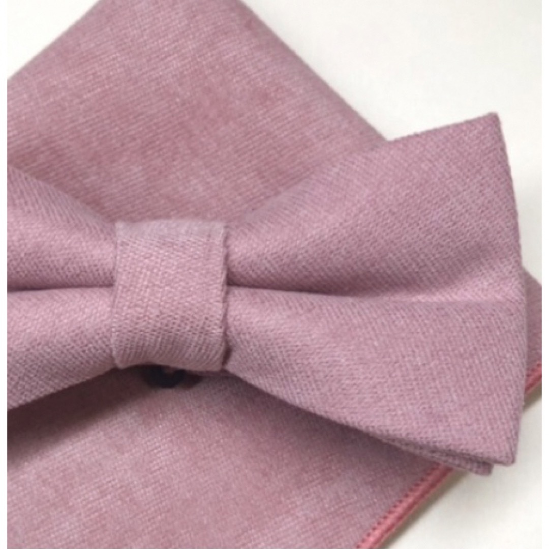 蝶ネクタイ・ポケットチーフ ピンク 挙式 新郎 無地 ボウタイ J8 メンズのファッション小物(ネクタイ)の商品写真