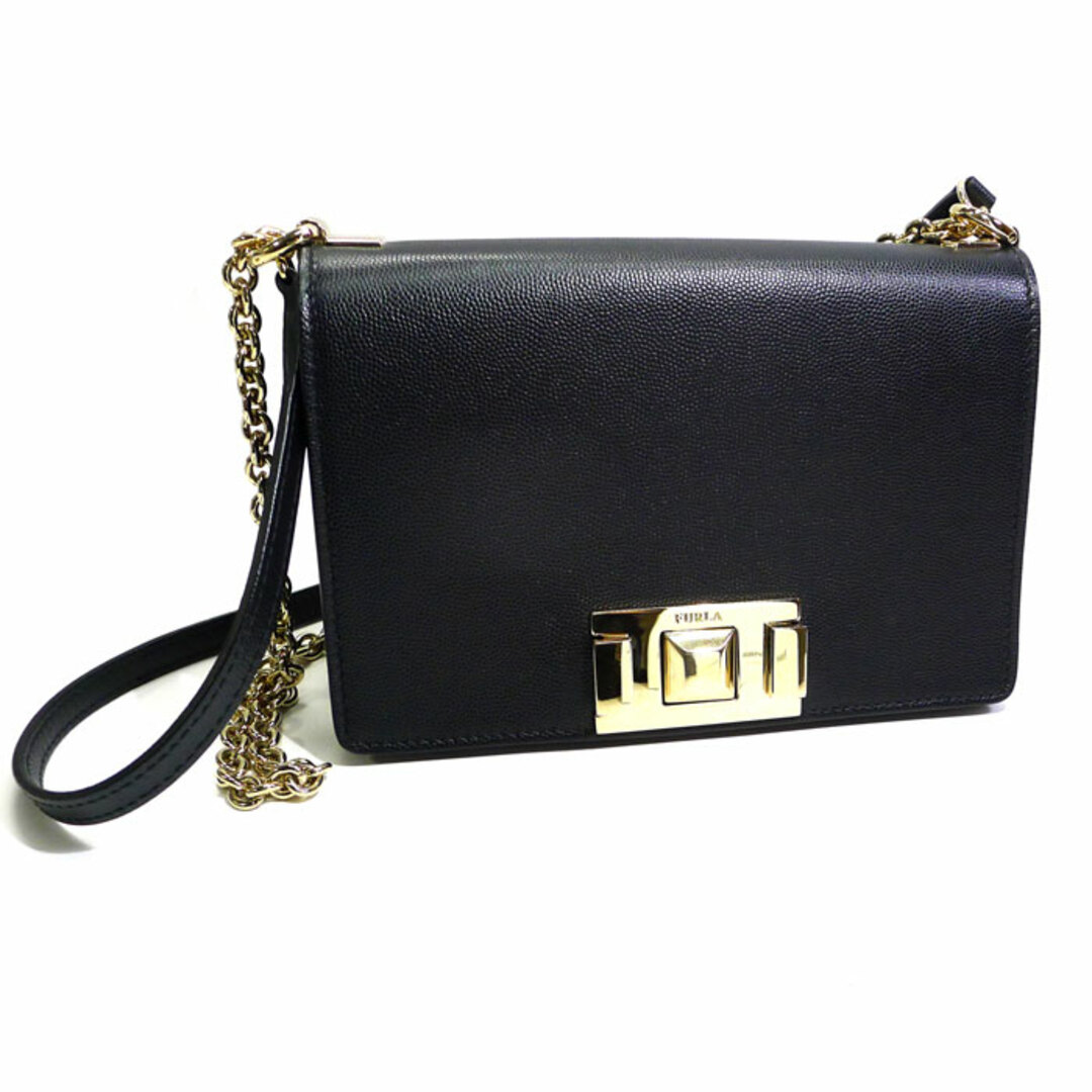 FURLA - FURLA チェーン ショルダーバッグ レザー ブラック FURLA - FURLA チェーン ショルダーバッグ レザー ブラック