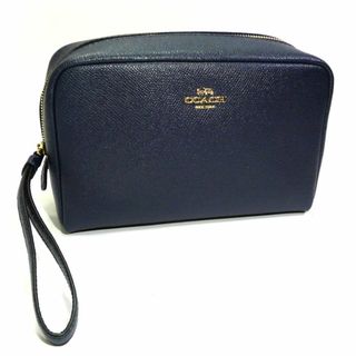 コーチ(COACH)のCOACH コスメティック ケース 化粧ポーチ レザー ミッドナイト 濃紺(ポーチ)