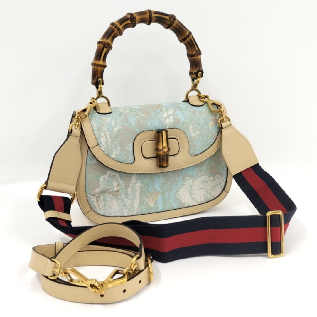 Gucci(グッチ)のGUCCI 2WAY ショルダーバッグ 西陣織 レザー キャンバス ベージュ レディースのバッグ(その他)の商品写真