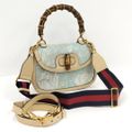 GUCCI 2WAY ショルダーバッグ 西陣織 レザー キャンバス ベージュ