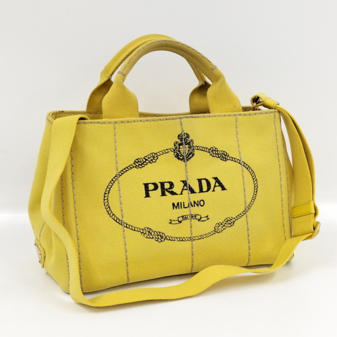 イエロー素材ラインPRADA カナパトート 2WAY ハンドバッグ キャンバス イエロー