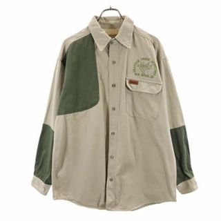 ウールリッチ(WOOLRICH)のウールリッチ 長袖 切替 コットンシャツ L ベージュ×グリーン WOOLRICH アウトドア メンズ 古着 【231118】(シャツ)