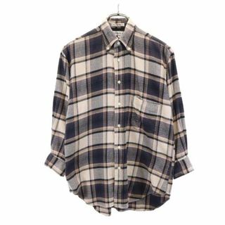 インディヴィジュアライズドシャツ(INDIVIDUALIZED SHIRTS)のインディビジュアライズドシャツ チェック柄 7分袖 ボタンダウンシャツ 14 1/2 ベージュ系 INDIVIDUALIZED SHIRTS メンズ 古着 【231118】(シャツ)