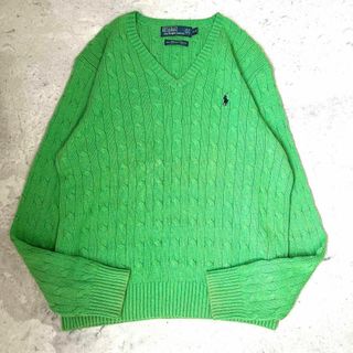 ポロラルフローレン(POLO RALPH LAUREN)の【シルク100%】90s ポロ ラルフローレン ケーブル編み ニット セーター緑(ニット/セーター)