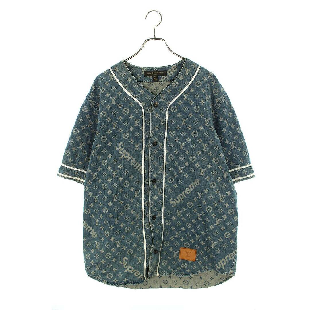 シュプリーム ルイヴィトン  17AW  LV Jacquard Denim Baseball Jersey モノグラムデニムベースボール半袖シャツ メンズ XLシャツ