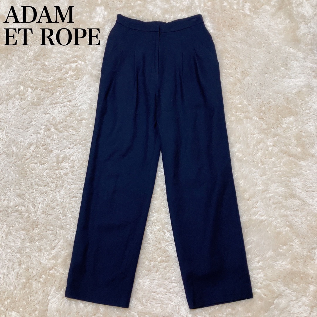 AER ADAM ET ROPE(アダムエロペ)のアダムエロペ　タックウールパンツ　ワイドストレート　ネイビー　紺色　36サイズ レディースのパンツ(カジュアルパンツ)の商品写真