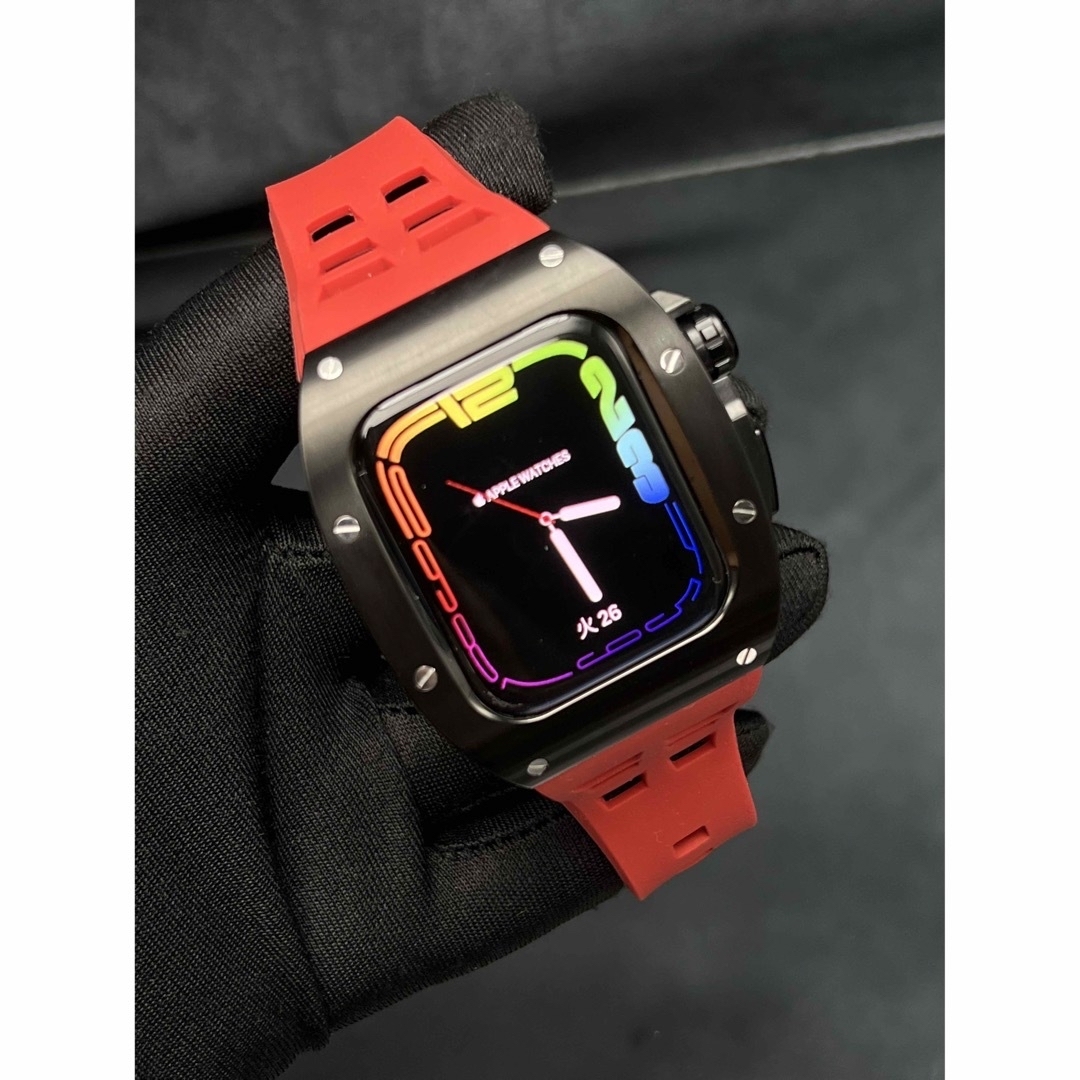 Apple Watch(アップルウォッチ)のアップルウォッチ　45mm44mm用　ブラックステンレスケース メンズの時計(ラバーベルト)の商品写真