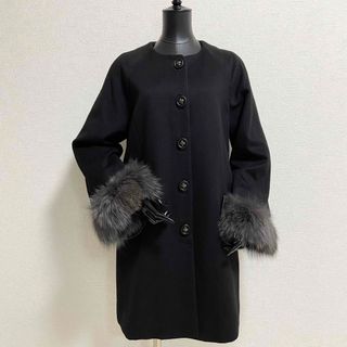 【極美品】MaxMara マックスマーラ プリーツ ファー付き ロングコート