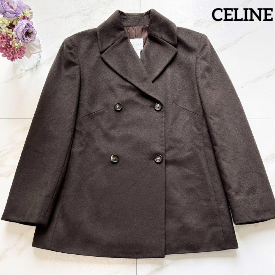 celine(セリーヌ)のCELINE セリーヌカシミヤウールピーコート ブラウン　超美品 レディースのジャケット/アウター(ピーコート)の商品写真