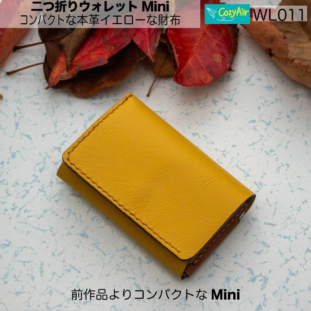 WL011 コンパクトな二つ折りウォレットMini  本革イエローな財布 ハンドメイドのファッション小物(財布)の商品写真