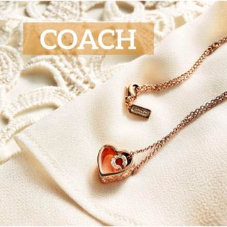 コーチ(COACH)のコーチ　ネックレス　オープンハート　ピンクゴールド　オプアート パヴェハート(ネックレス)