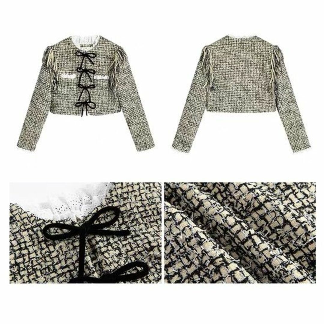 forte_forte - MildRate タッセル リボン×レース ノーカラージャケット ショート丈 forte_forte - MildRate タッセル リボン×レース ノーカラー