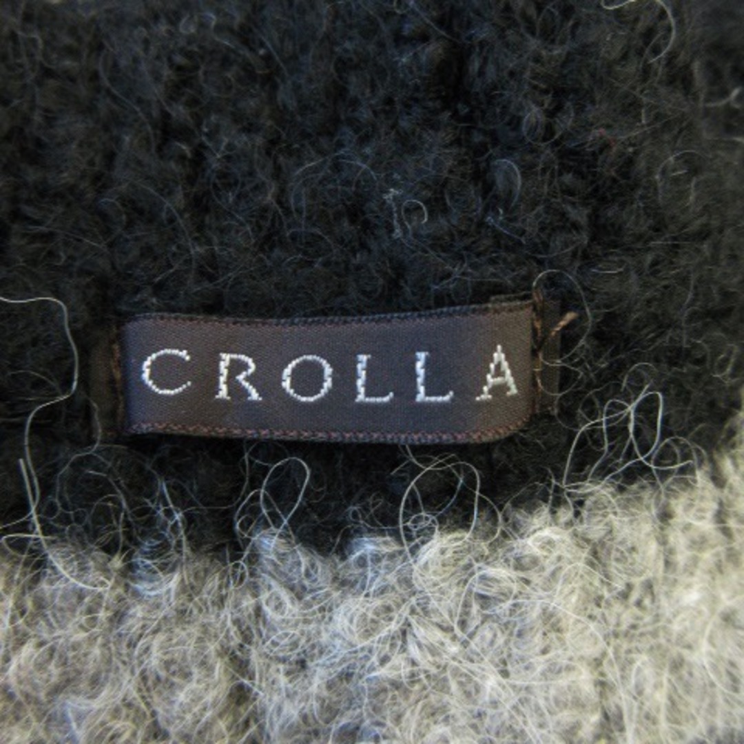 CROLLA(クローラ)のクローラ ワンピース ニット ミニ デコルテ 七分袖 ウール 起毛 ボーダー 黒 レディースのワンピース(ミニワンピース)の商品写真