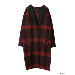 ダブルクローゼット(w closet)のチェック柄オープンカラーコート(ロングコート)