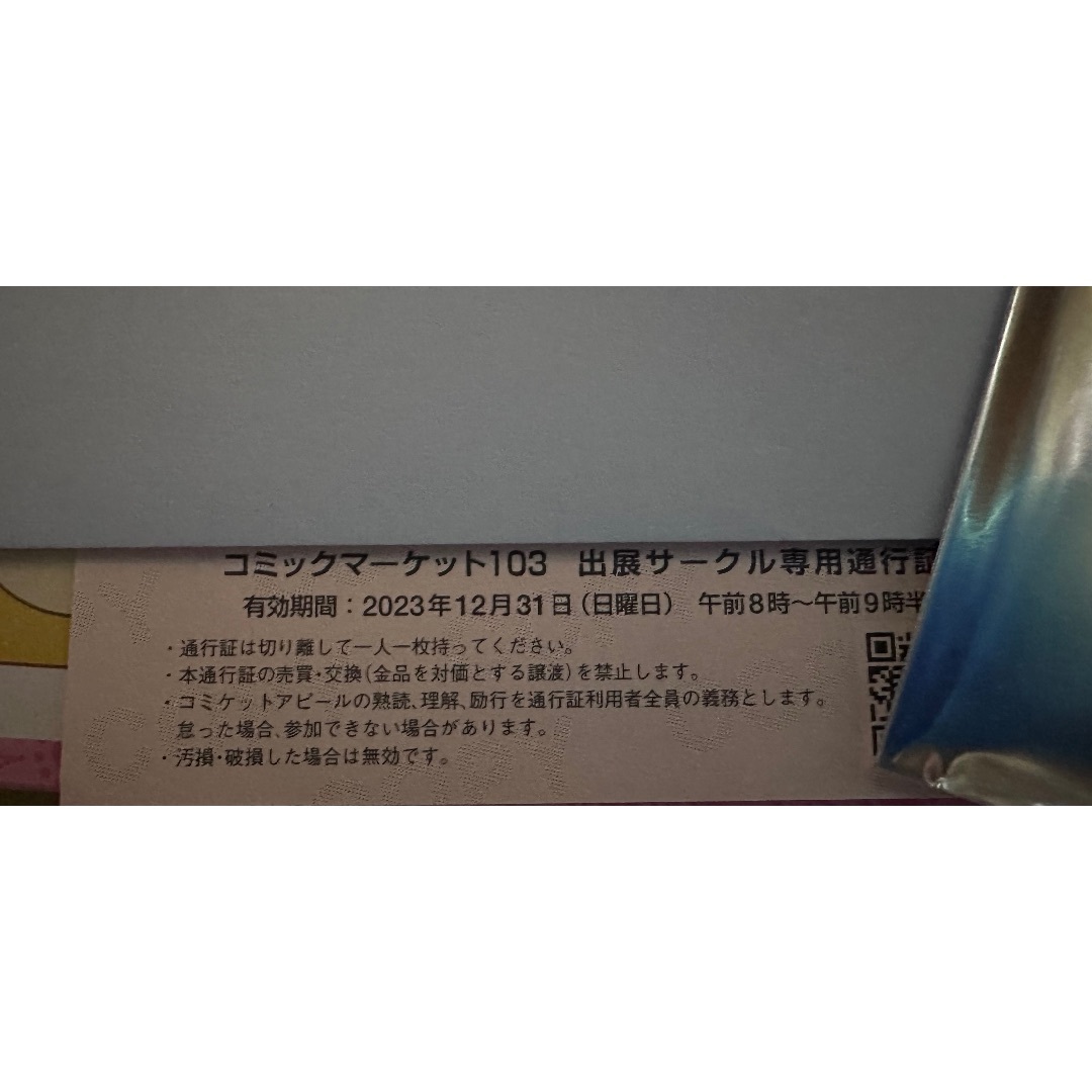 309コミックマーケットC98サークルチケット　コミケ通行証1枚5月5日(火曜日)