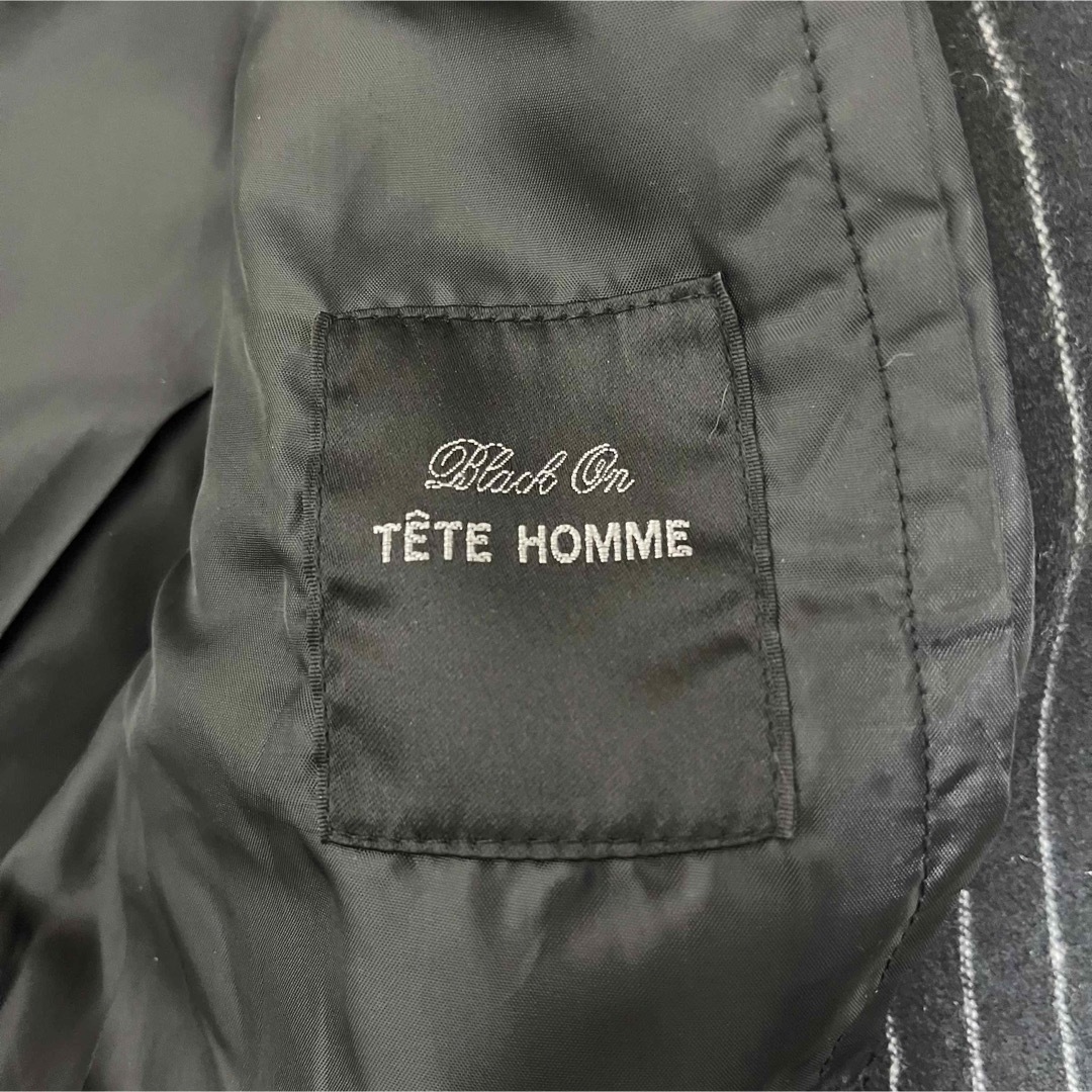 TETE HOMME(テットオム)の新品未使用　タグ付き　テットオム　チェスターコート　ストライプ　ウール　Mサイズ メンズのジャケット/アウター(チェスターコート)の商品写真